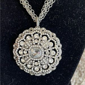 Silver Rhinestone Pendant Statement Necklace - WHBM - EUC!